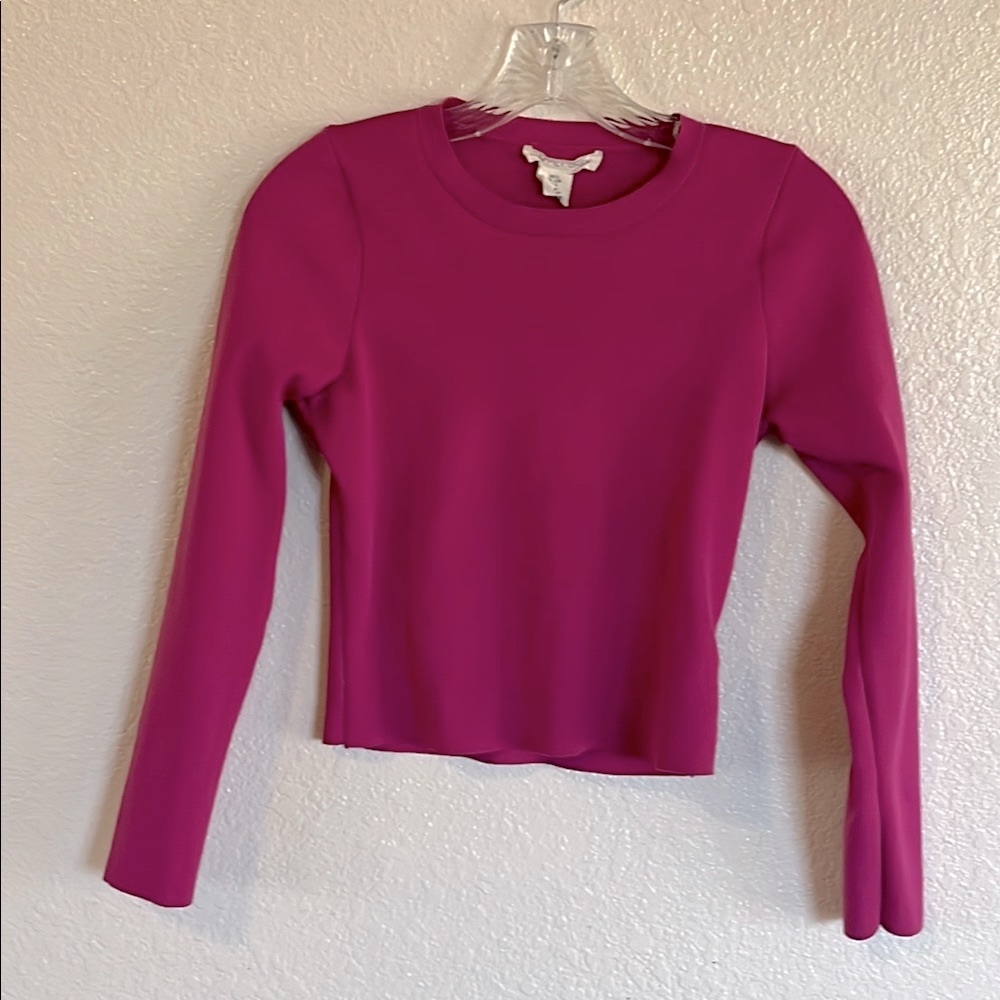 Chic Pink Purple Long Sleeve Fitted Crop Blouse
